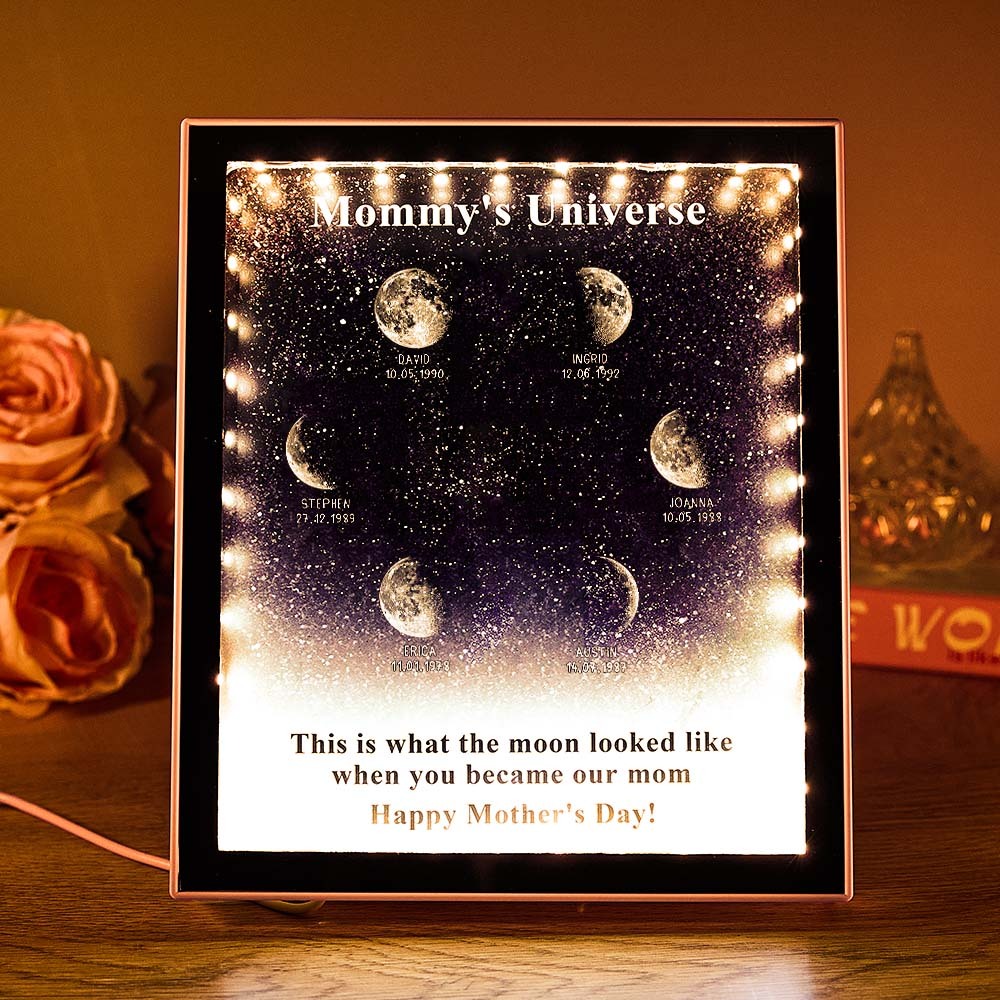 Mommy's Universe - Personalised Customised Starry Moon Phase Mirror Lightboxes - MyMoonLampAu