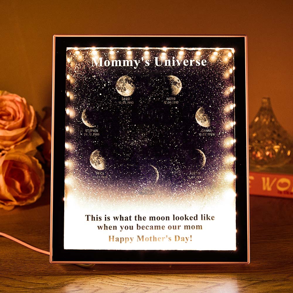 Mommy's Universe - Personalised Customised Starry Moon Phase Mirror Lightboxes - MyMoonLampAu
