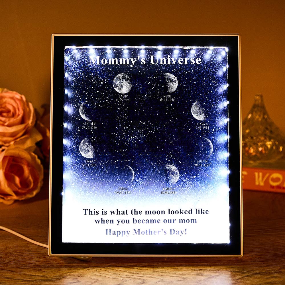 Mommy's Universe - Personalised Customised Starry Moon Phase Mirror Lightboxes - MyMoonLampAu