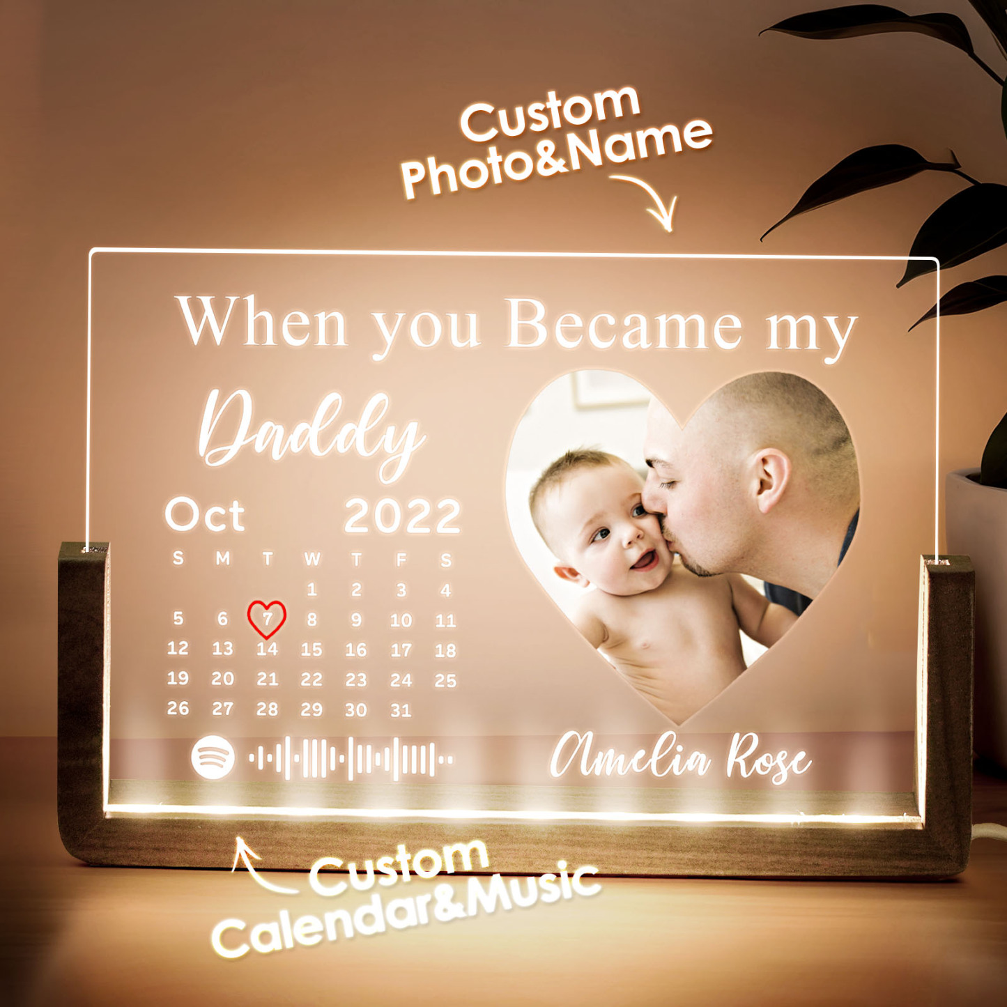Father's Day Gifts Personalized When You Became Daddy Spotify Calendar Acrylic Night Light Photo Decor - Myspotifyglassau