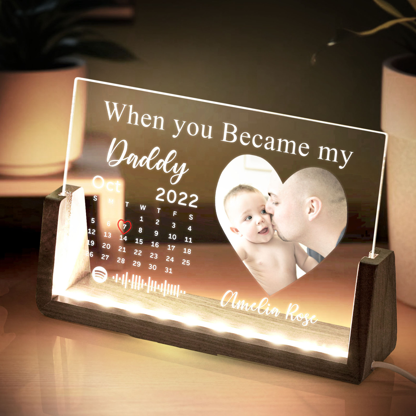 Father's Day Gifts Personalized When You Became Daddy Spotify Calendar Acrylic Night Light Photo Decor - Myspotifyglassau