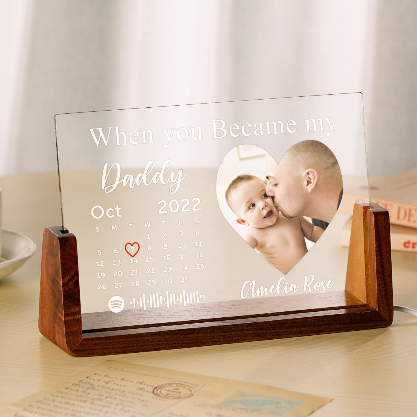 Father's Day Gifts Personalized When You Became Daddy Spotify Calendar Acrylic Night Light Photo Decor - Myspotifyglassau