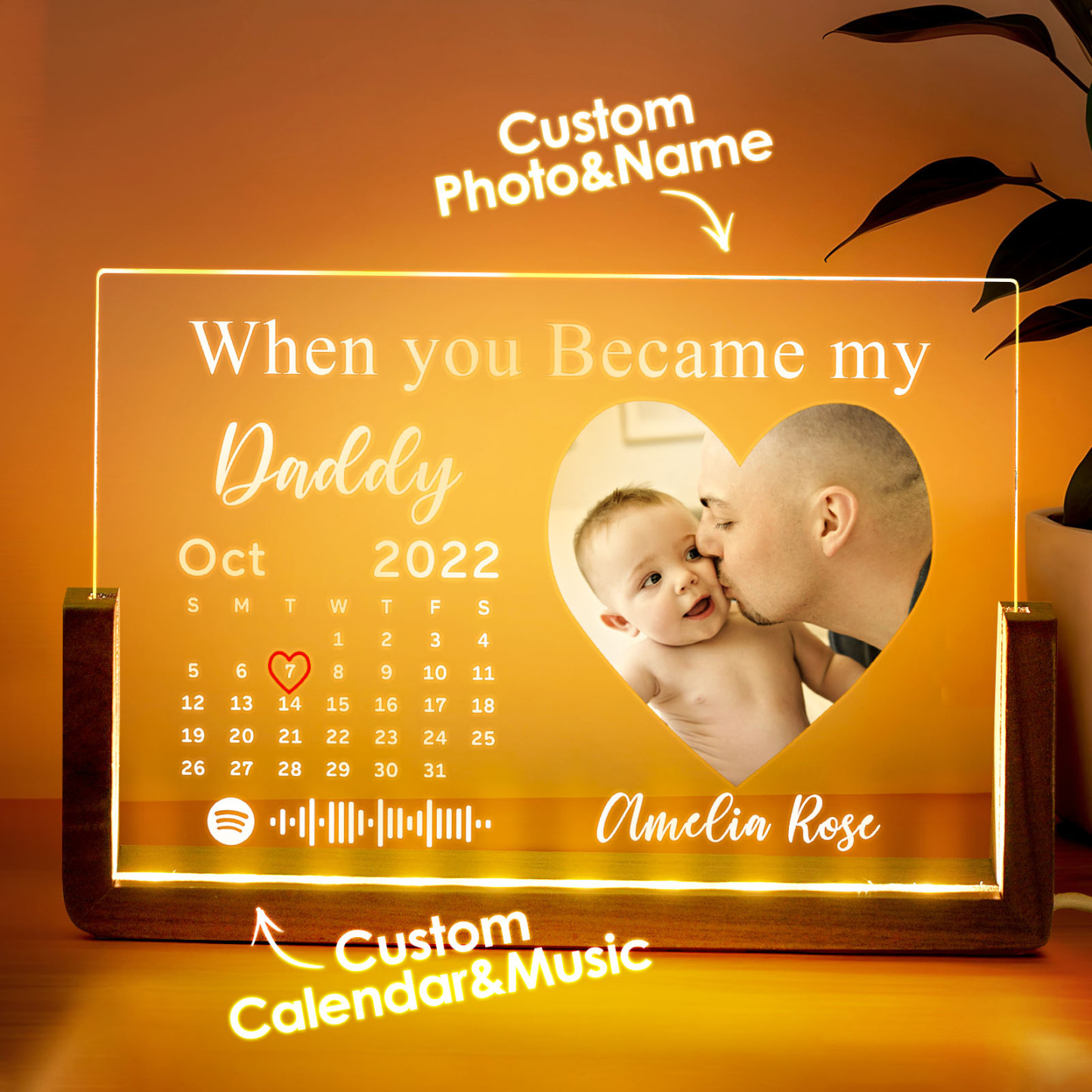 Father's Day Gifts Personalized When You Became Daddy Spotify Calendar Acrylic Night Light Photo Decor - Myspotifyglassau