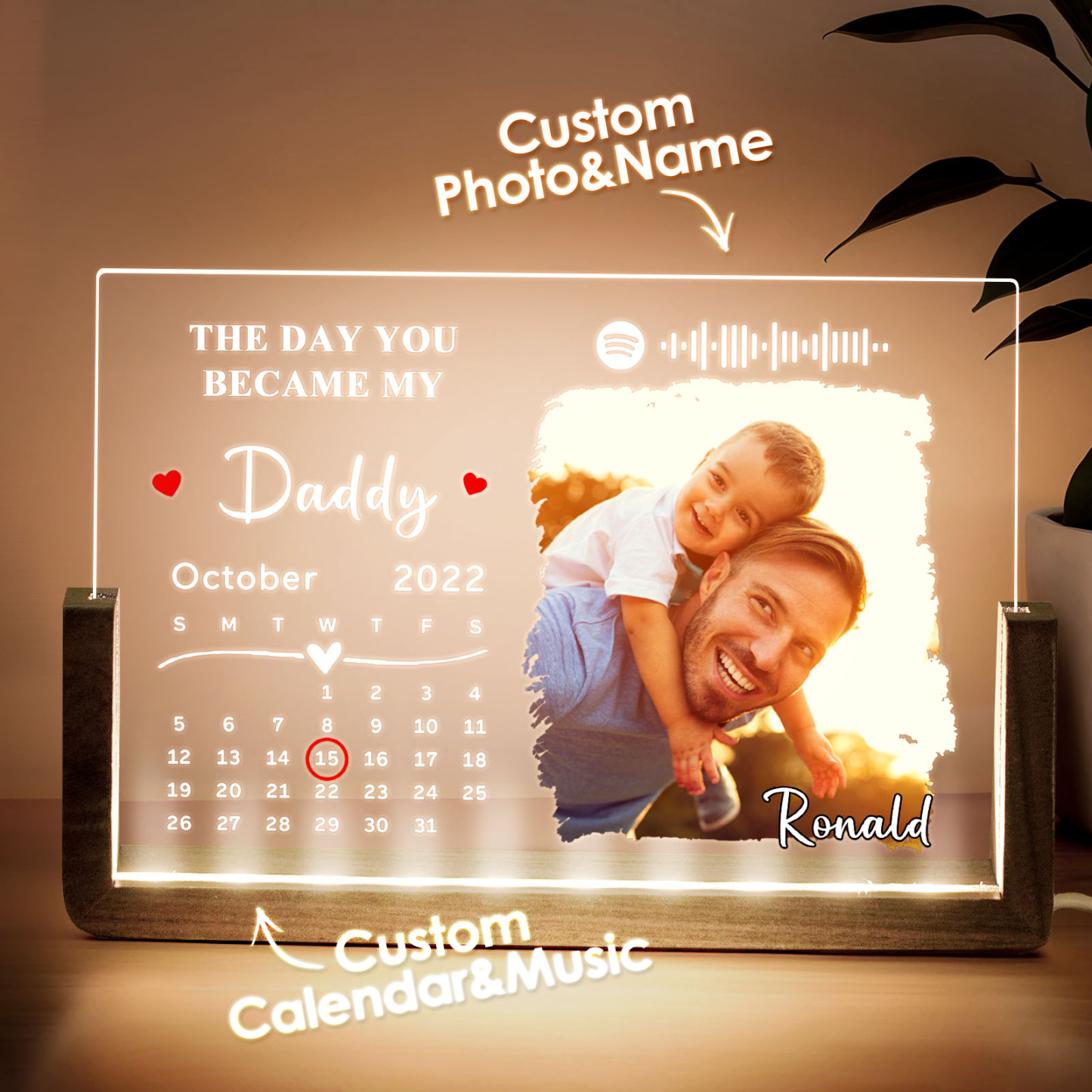 Father's Day Gifts Personalized To My Dad Spotify Calendar Acrylic Night Light Photo Decor - Myspotifyglassau