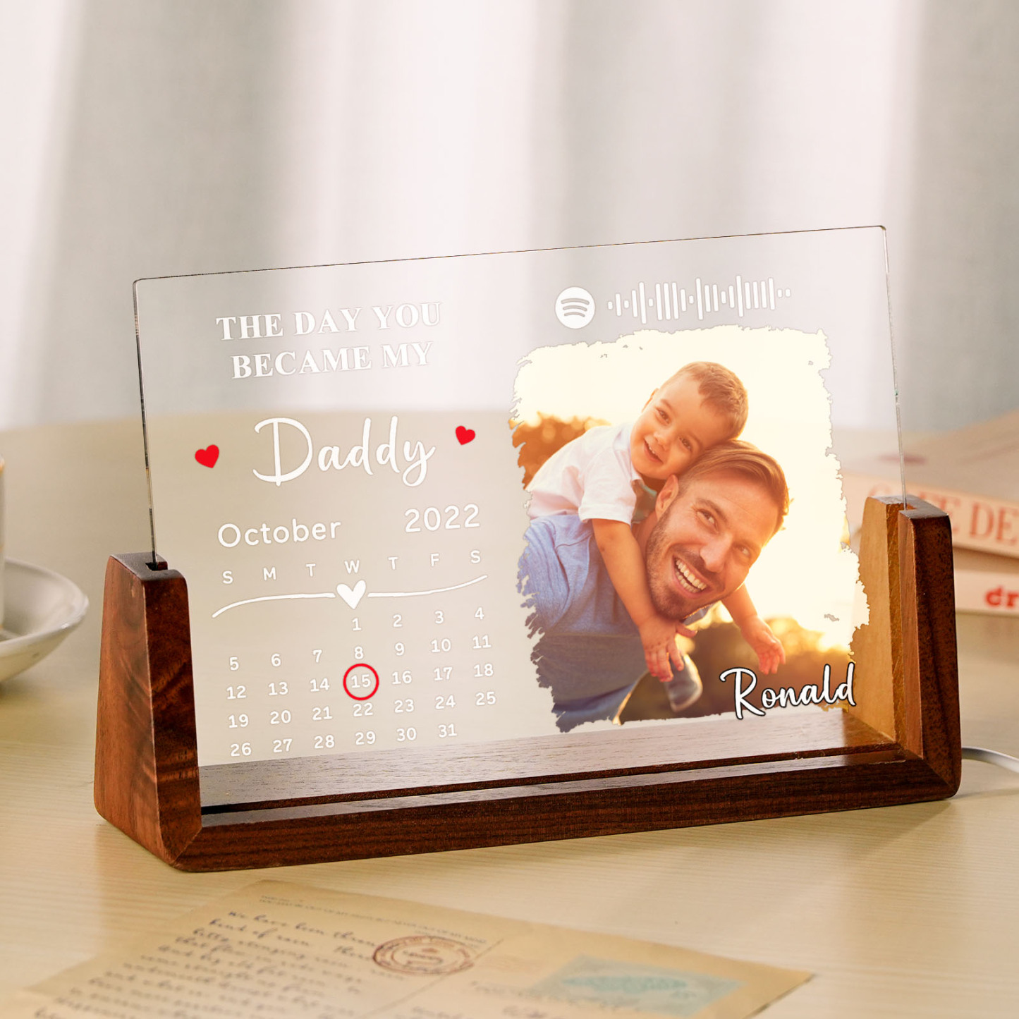 Father's Day Gifts Personalized To My Dad Spotify Calendar Acrylic Night Light Photo Decor - Myspotifyglassau