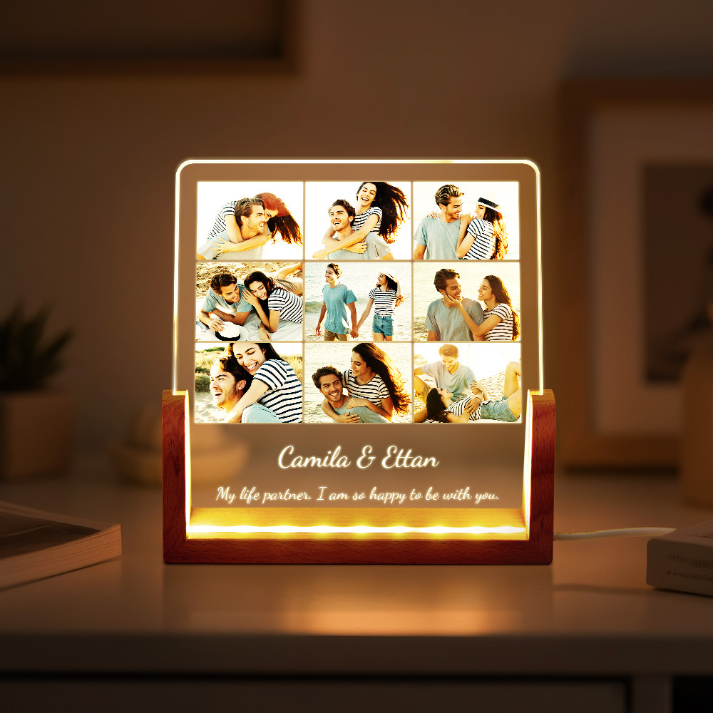 Custom Photos Night Light Anniversary Honeymoon Photos Night Light Personalized Desktop Light Gift for Couples - MyMoonLampAu