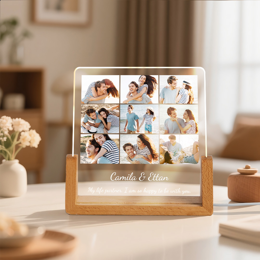Custom Photos Night Light Anniversary Honeymoon Photos Night Light Personalized Desktop Light Gift for Couples - MyMoonLampAu