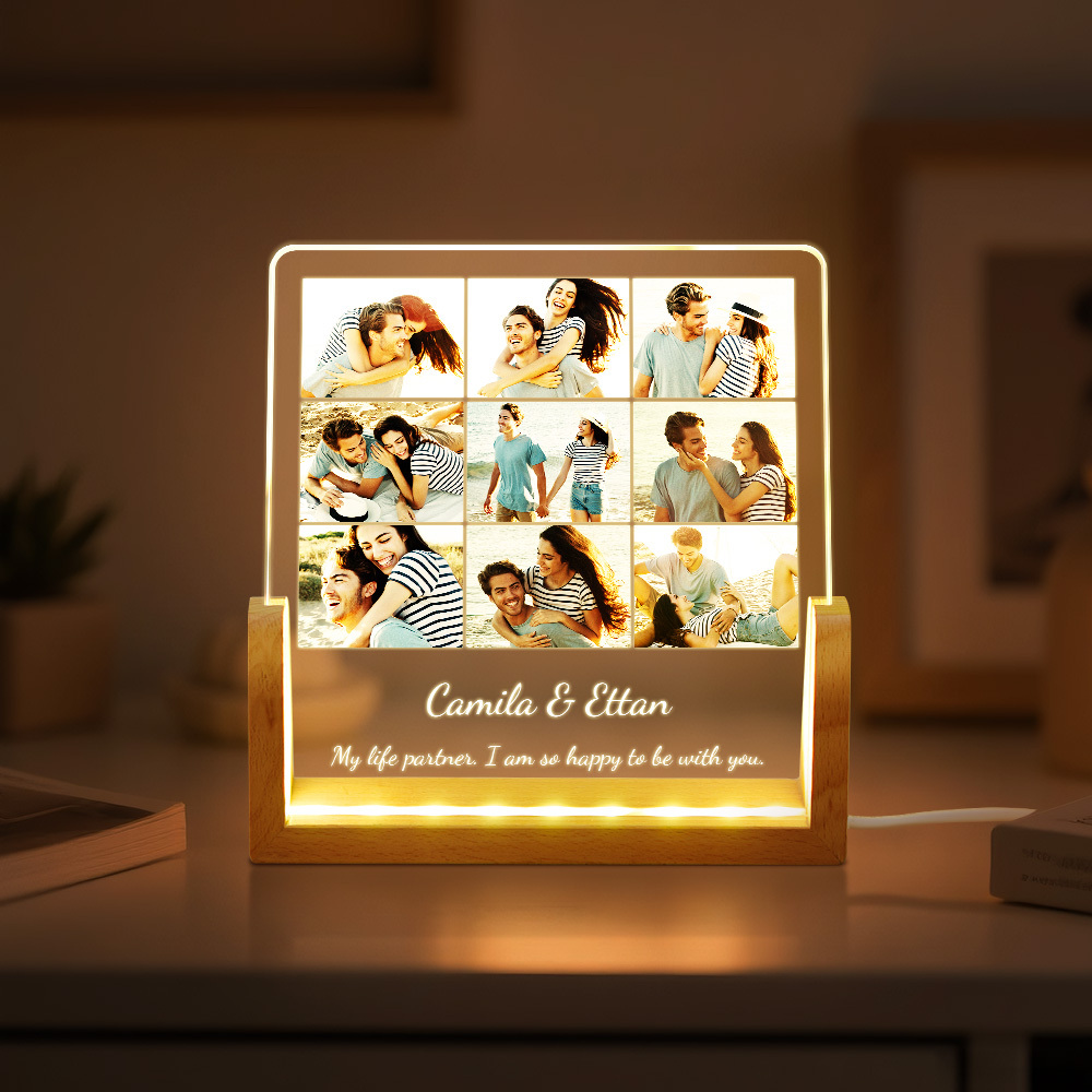 Custom Photos Night Light Anniversary Honeymoon Photos Night Light Personalized Desktop Light Gift for Couples