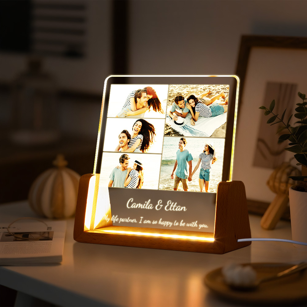 Custom Photos Night Light Anniversary Honeymoon Photos Night Light Personalized Desktop Light Gift for Couples - MyMoonLampAu