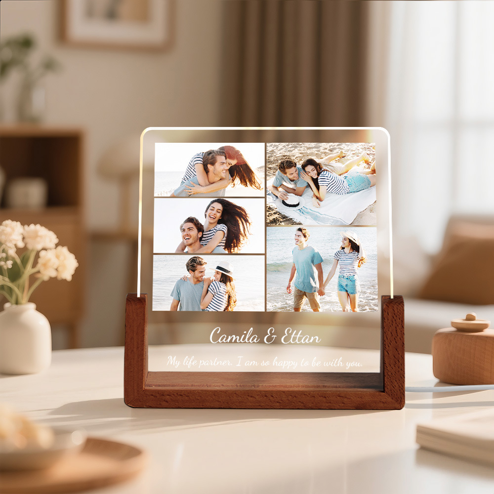 Custom Photos Night Light Anniversary Honeymoon Photos Night Light Personalized Desktop Light Gift for Couples - MyMoonLampAu