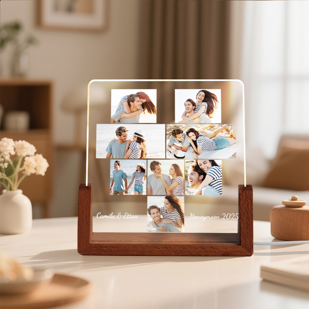 Custom Photos Night Light Anniversary Honeymoon Photos Night Light Personalized Desktop Light Gift for Couples - MyMoonLampAu