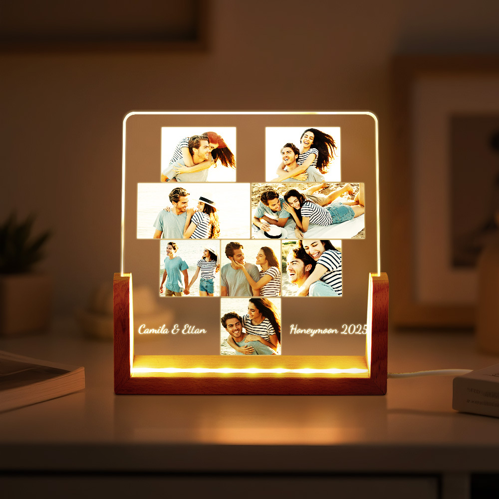 Custom Photos Night Light Anniversary Honeymoon Photos Night Light Personalized Desktop Light Gift for Couples - MyMoonLampAu