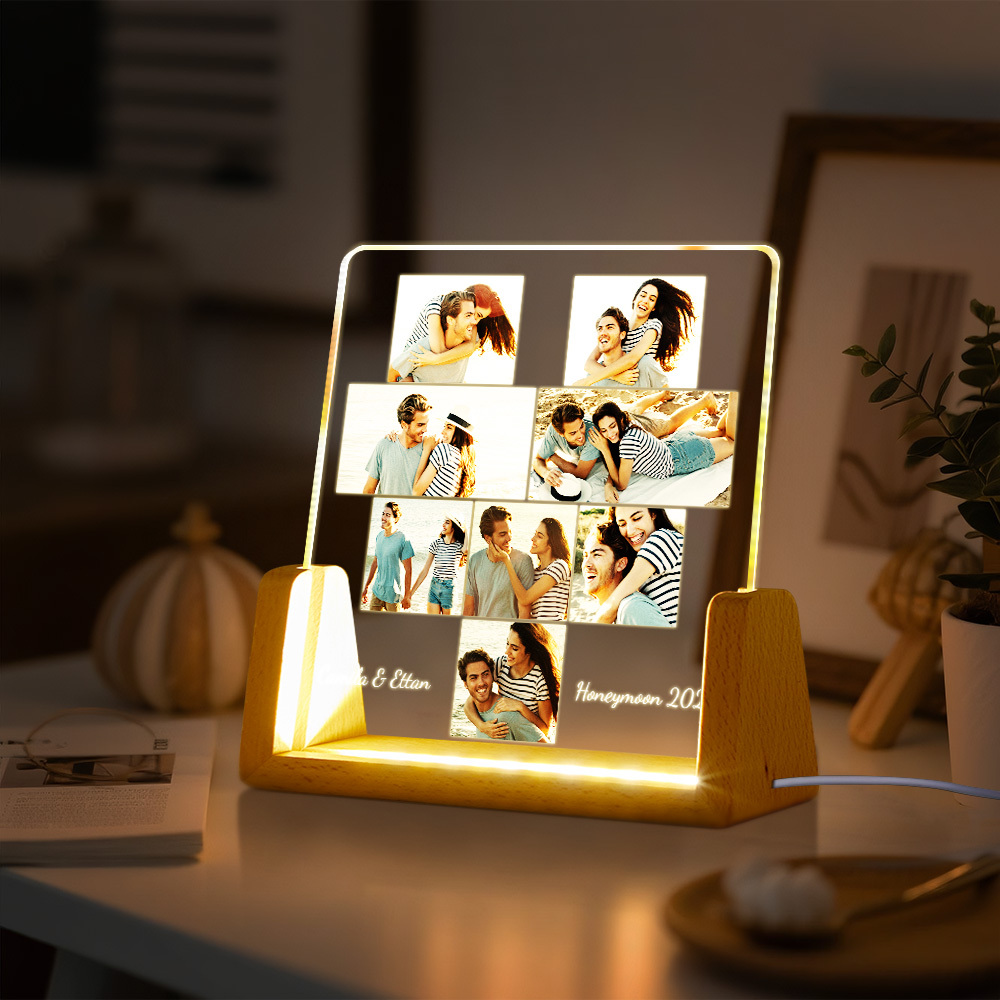 Custom Photos Night Light Anniversary Honeymoon Photos Night Light Personalized Desktop Light Gift for Couples - MyMoonLampAu