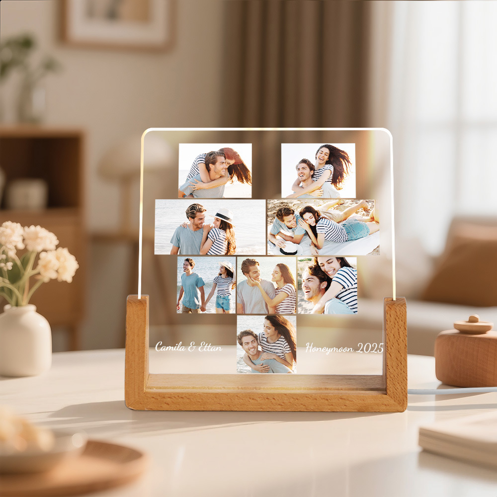 Custom Photos Night Light Anniversary Honeymoon Photos Night Light Personalized Desktop Light Gift for Couples - MyMoonLampAu