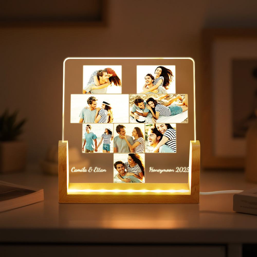 Custom Photos Night Light Anniversary Honeymoon Photos Night Light Personalized Desktop Light Gift for Couples