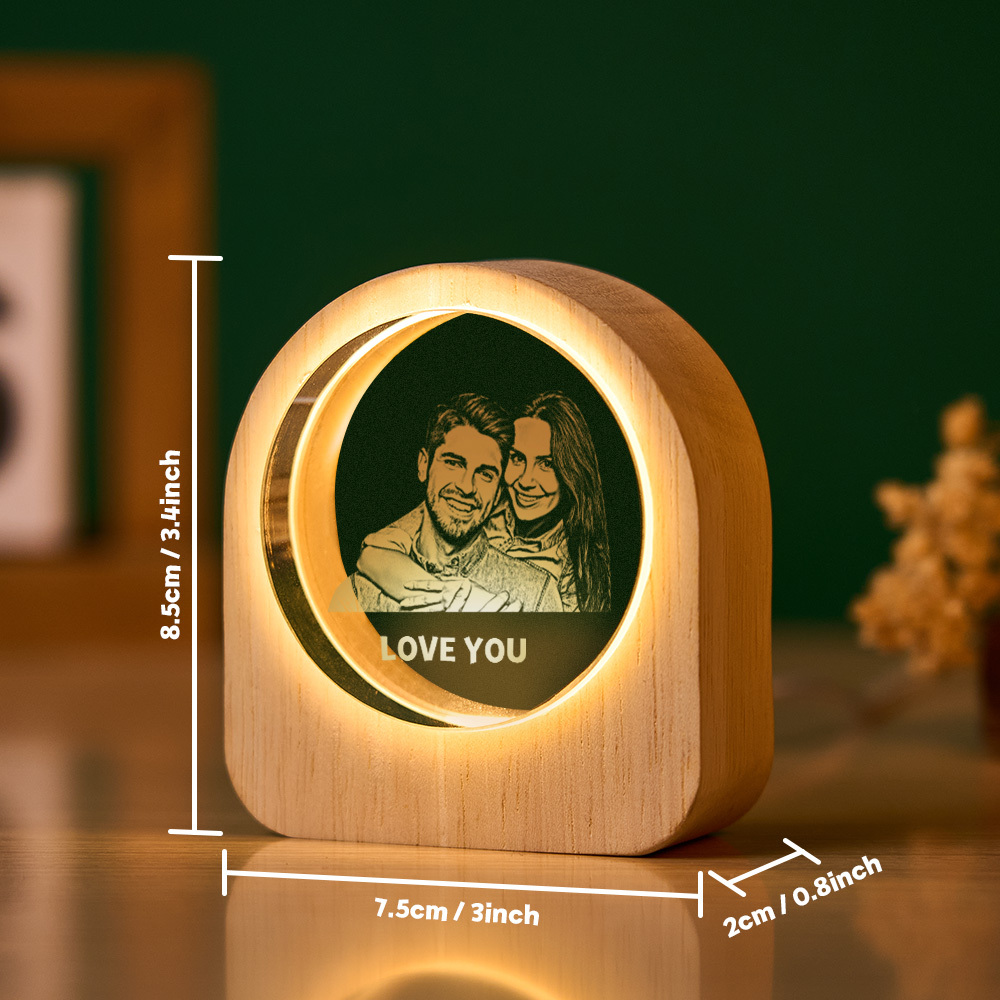 Father's Day Gift Custom Crystal Picture Photo Glass Night Light - LED Light Wooden Base, Unique Gift for Lover, Pets, Birthday - MyMoonLampAu