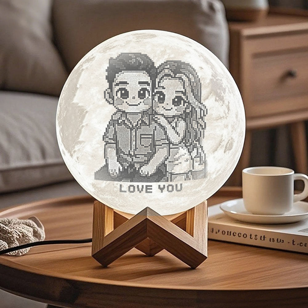 Personalised 3D Photo Moon Lamp & With Your Text- Touch 3 Colour Anime Effect - MyMoonLampAu