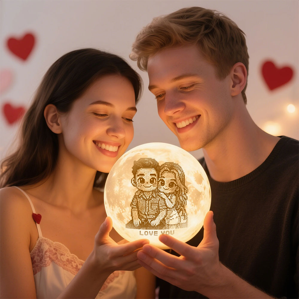 Personalised 3D Photo Moon Lamp & With Your Text- Touch 3 Colour Anime Effect - MyMoonLampAu