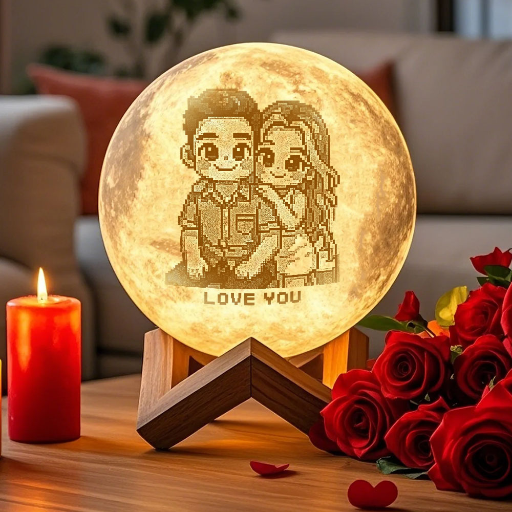 Personalised 3D Photo Moon Lamp & With Your Text- Touch 3 Colour Anime Effect - MyMoonLampAu