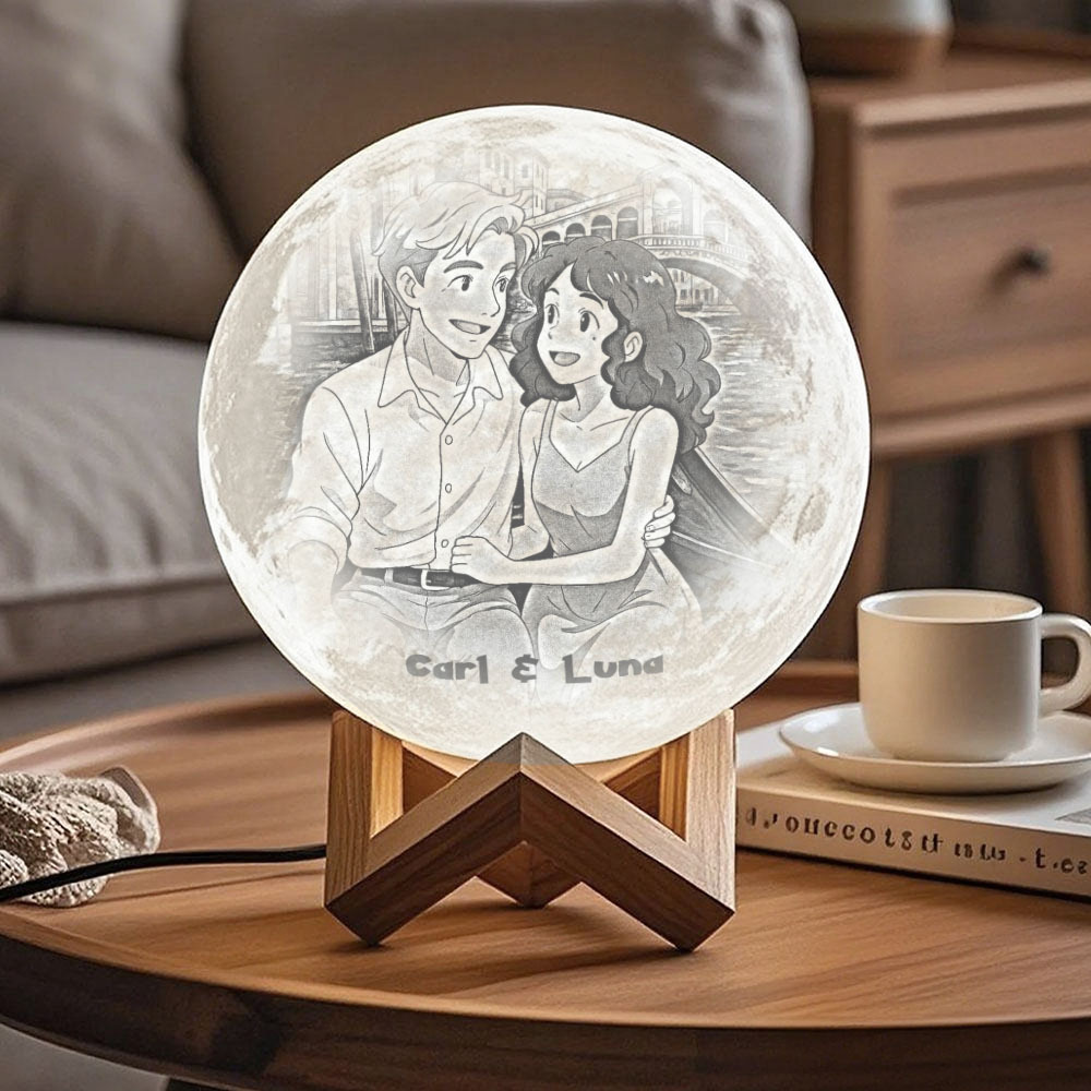 Personalised 3D Photo Moon Lamp & With Your Text- Touch 3 Colour Anime Effect - MyMoonLampAu