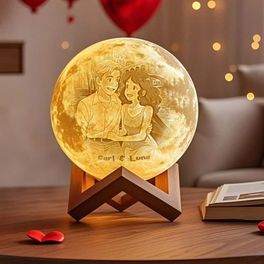 Personalised 3D Photo Moon Lamp & With Your Text- Touch 3 Colour Anime Effect - MyMoonLampAu