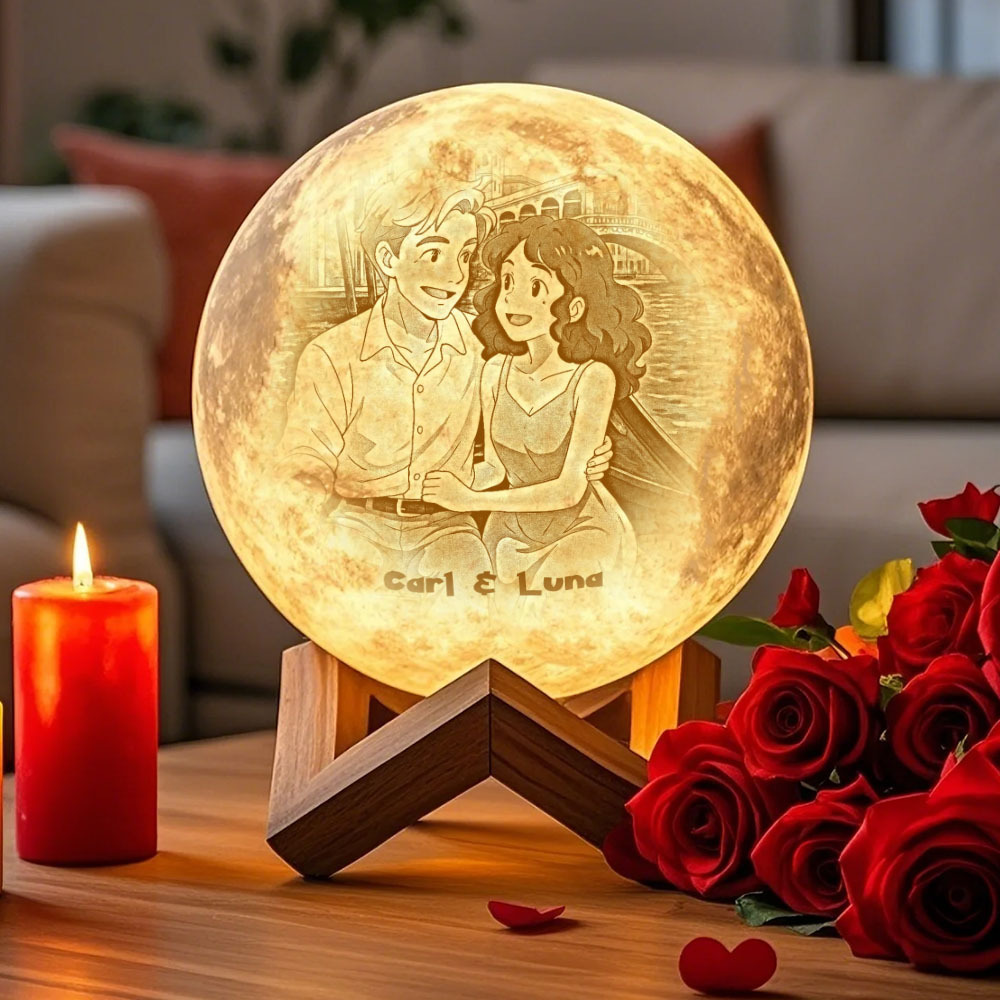 Personalised 3D Photo Moon Lamp & With Your Text- Touch 3 Colour Anime Effect - MyMoonLampAu
