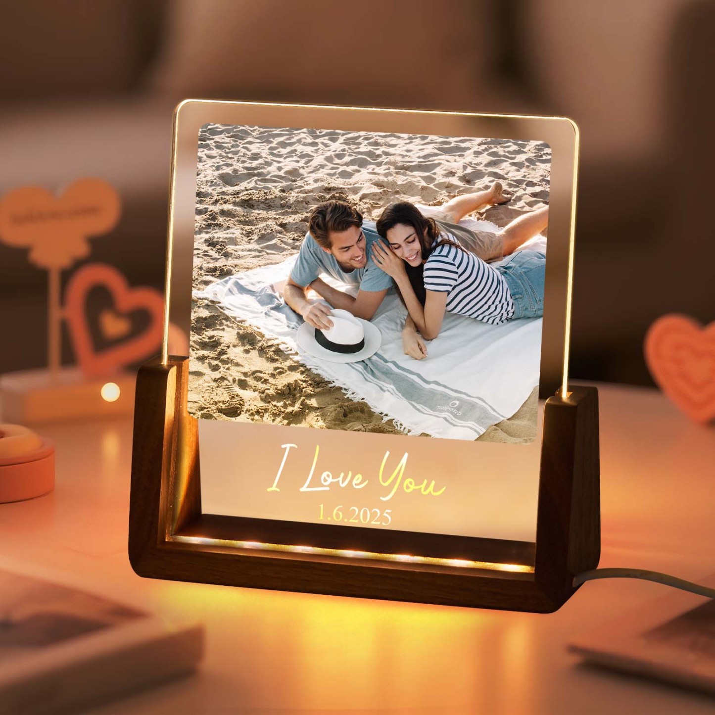 Personalized LED Acrylic Night Light Custom Photos and Text to Preserve Precious Memories for Couples - MyMoonLampAu