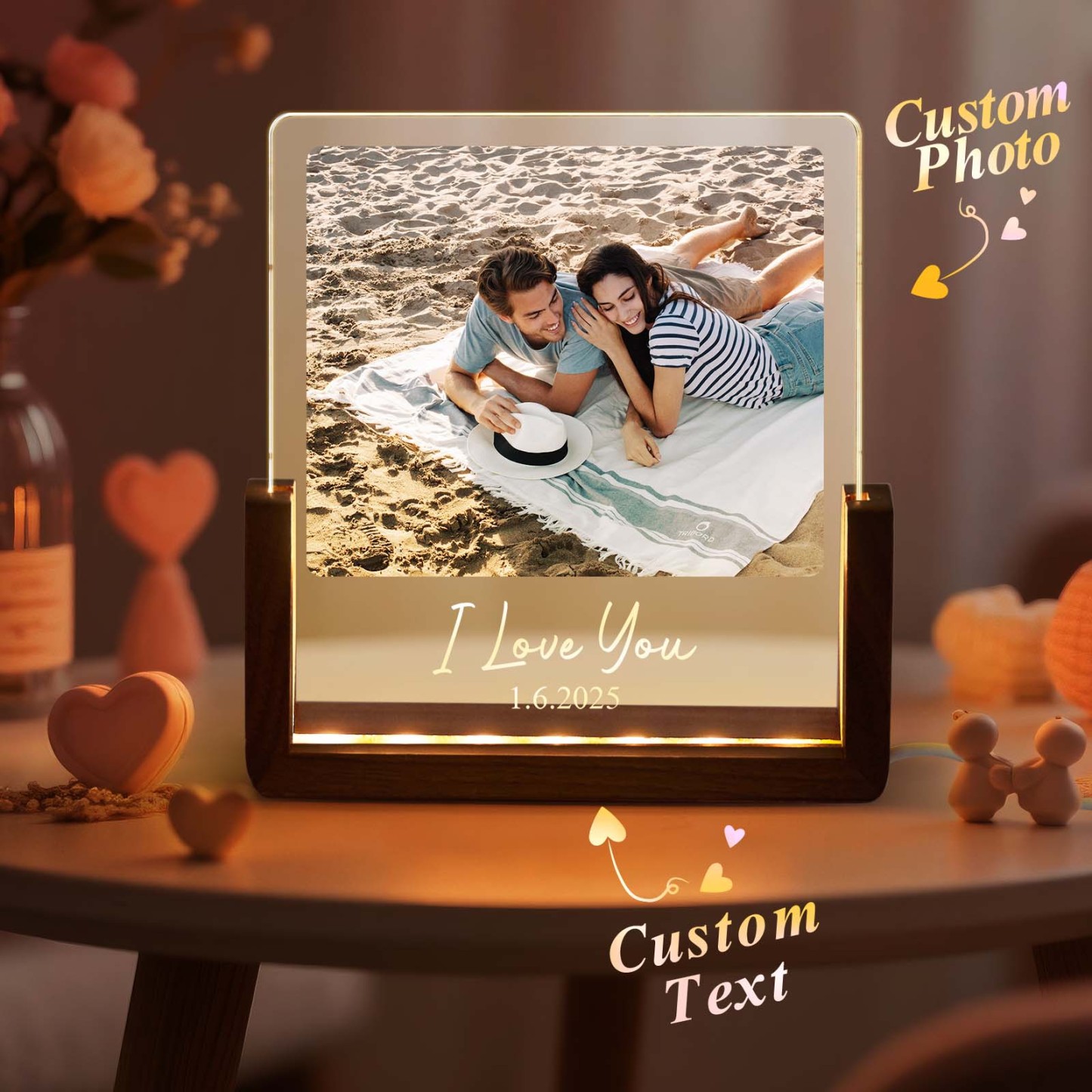 Personalized LED Acrylic Night Light Custom Photos and Text to Preserve Precious Memories for Couples - MyMoonLampAu