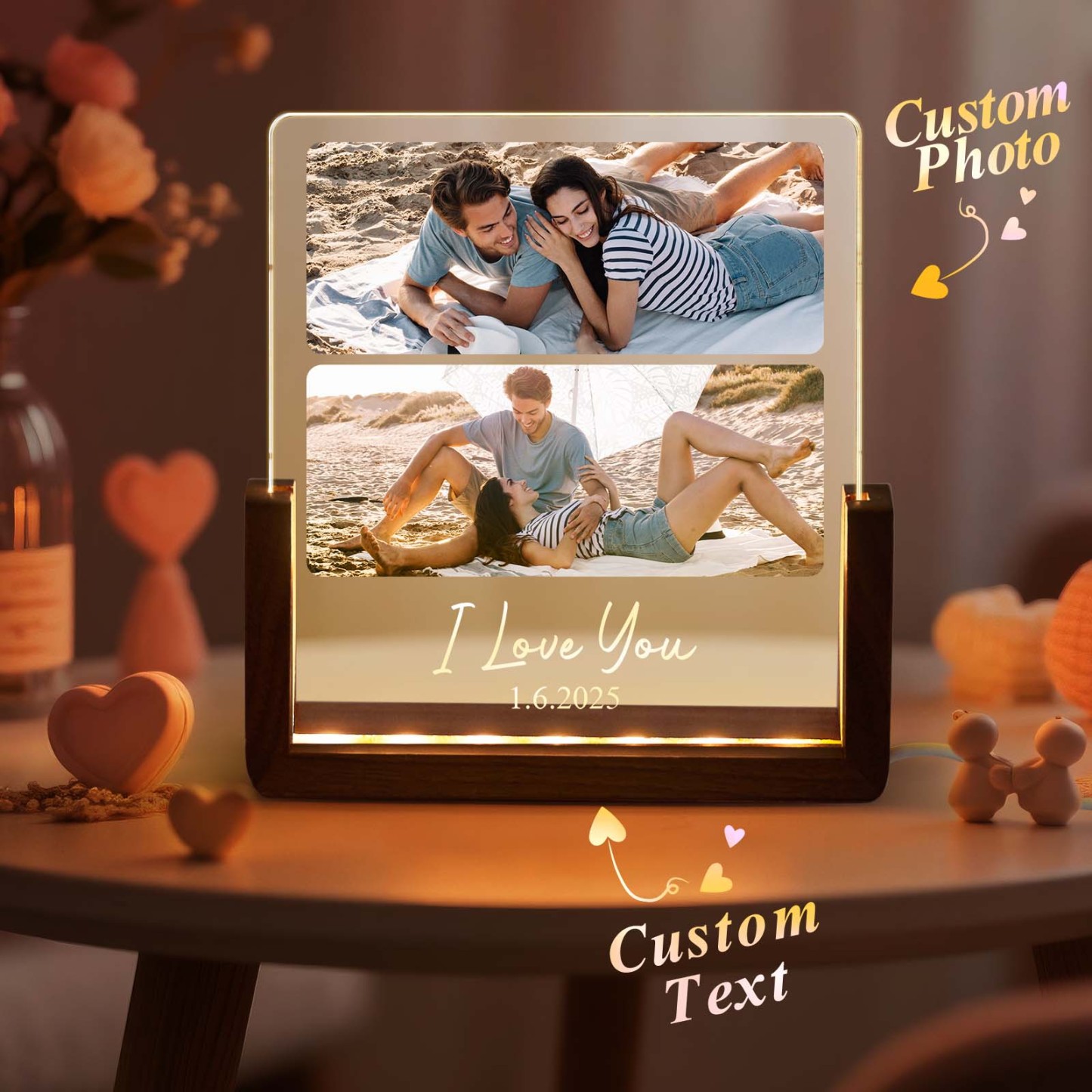 Personalized LED Acrylic Night Light Custom Photos and Text to Preserve Precious Memories for Couples - MyMoonLampAu