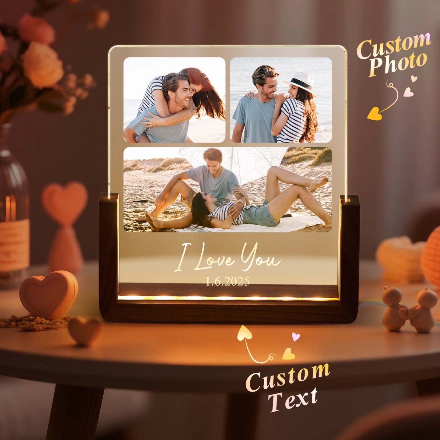 Personalized LED Acrylic Night Light Custom Photos and Text to Preserve Precious Memories for Couples - MyMoonLampAu
