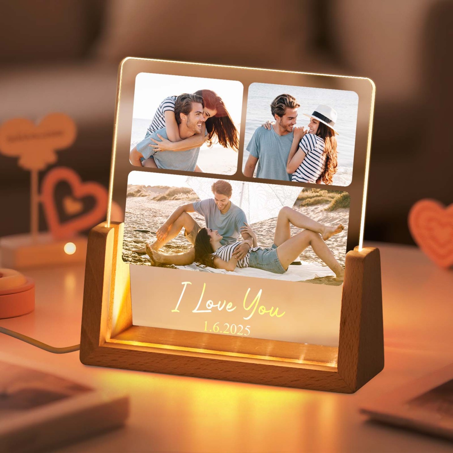 Personalized LED Acrylic Night Light Custom Photos and Text to Preserve Precious Memories for Couples - MyMoonLampAu