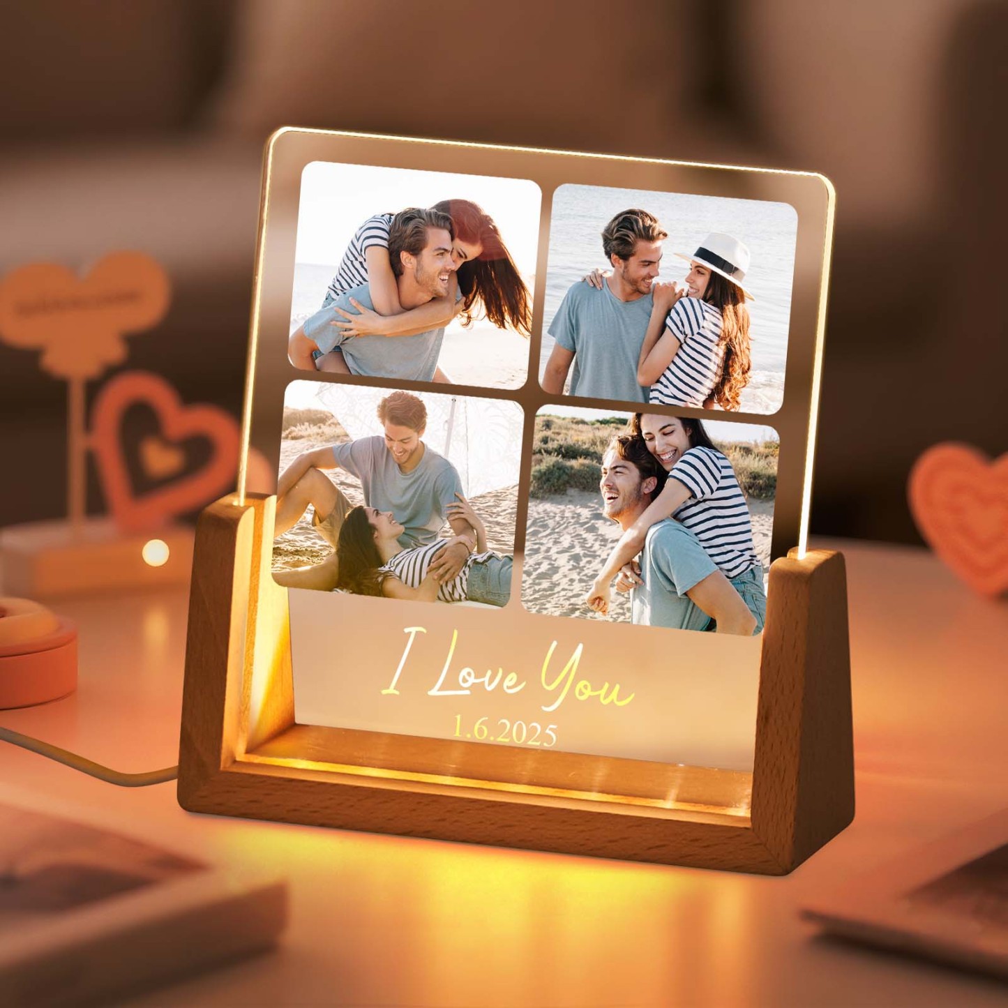 Personalized LED Acrylic Night Light Custom Photos and Text to Preserve Precious Memories for Couples - MyMoonLampAu