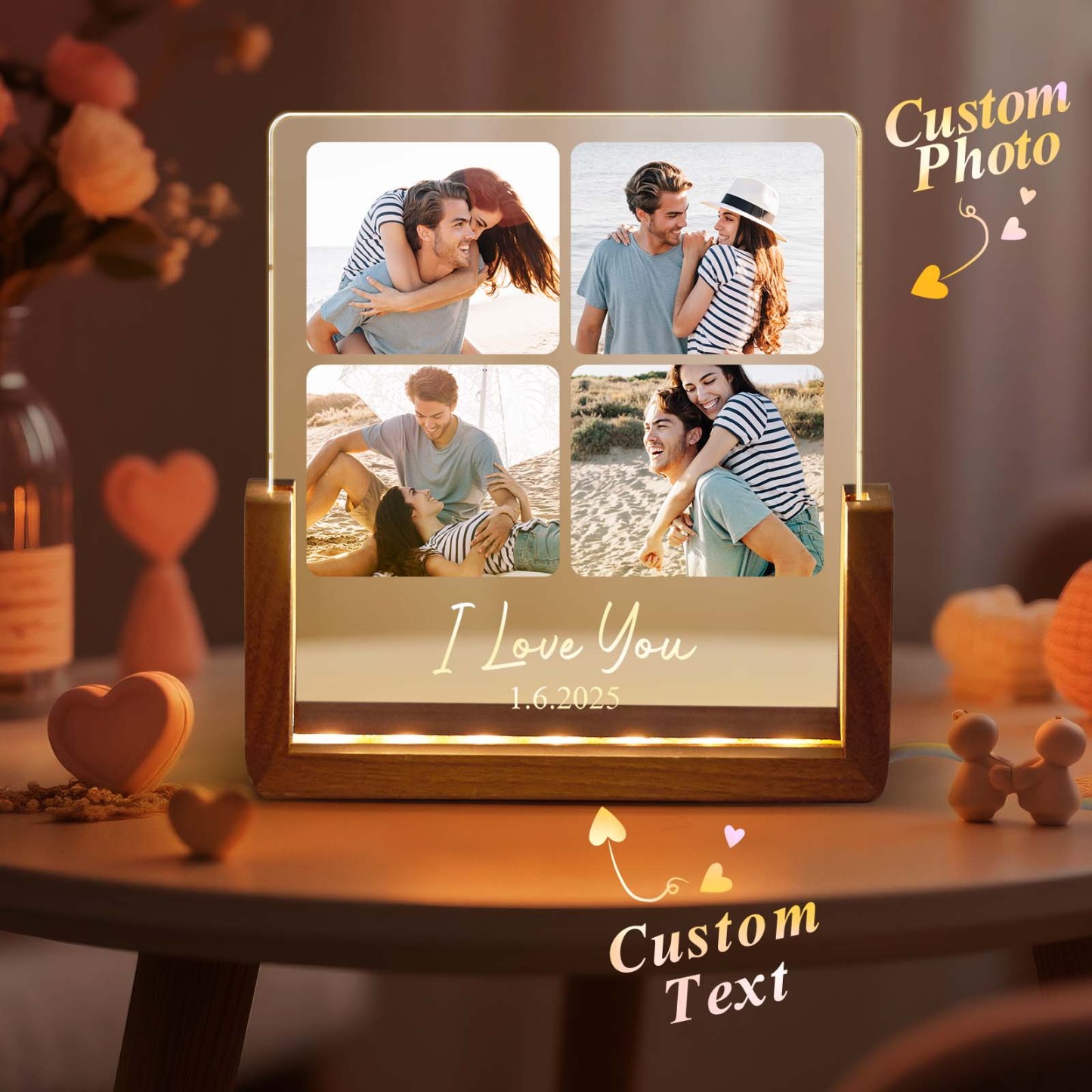 Personalized LED Acrylic Night Light Custom Photos and Text to Preserve Precious Memories for Couples - MyMoonLampAu