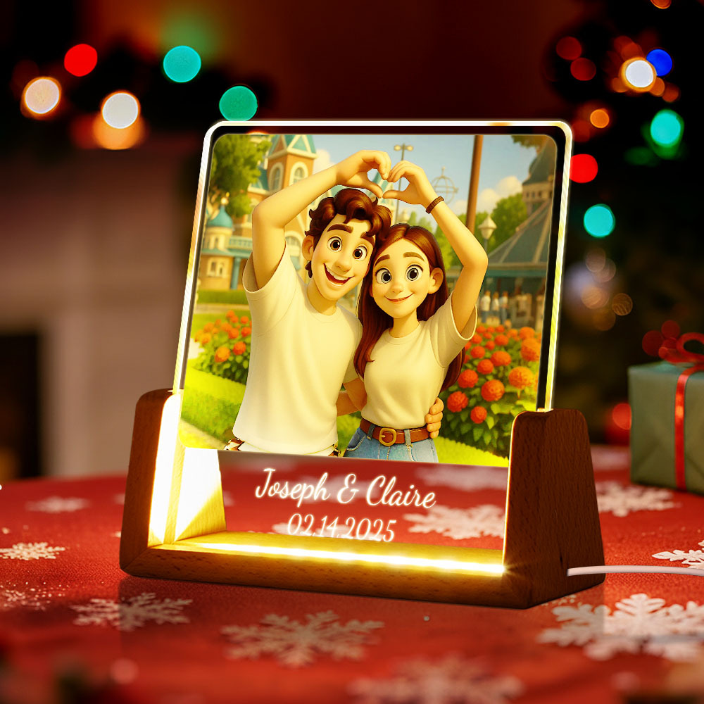 Christmas Gift Custom Photo LED Acrylic Night Light Custom with Cartoon Style Photos and Text Night Light Memory Gift for Couples - MyMoonLampAu