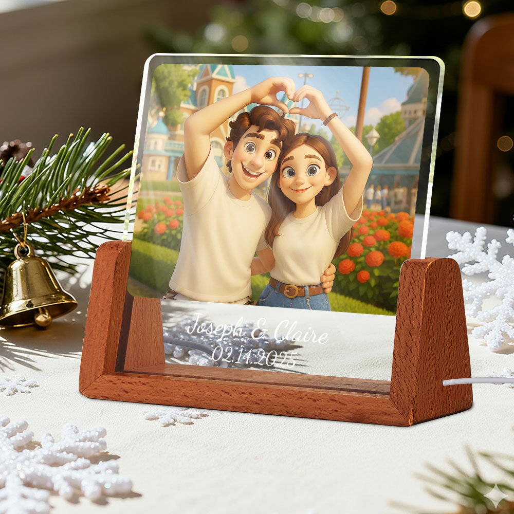 Christmas Gift Custom Photo LED Acrylic Night Light Custom with Cartoon Style Photos and Text Night Light Memory Gift for Couples - MyMoonLampAu