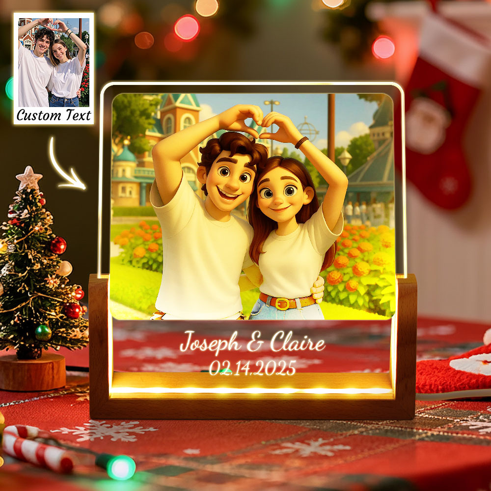 Christmas Gift Custom Photo LED Acrylic Night Light Custom with Cartoon Style Photos and Text Night Light Memory Gift for Couples - MyMoonLampAu