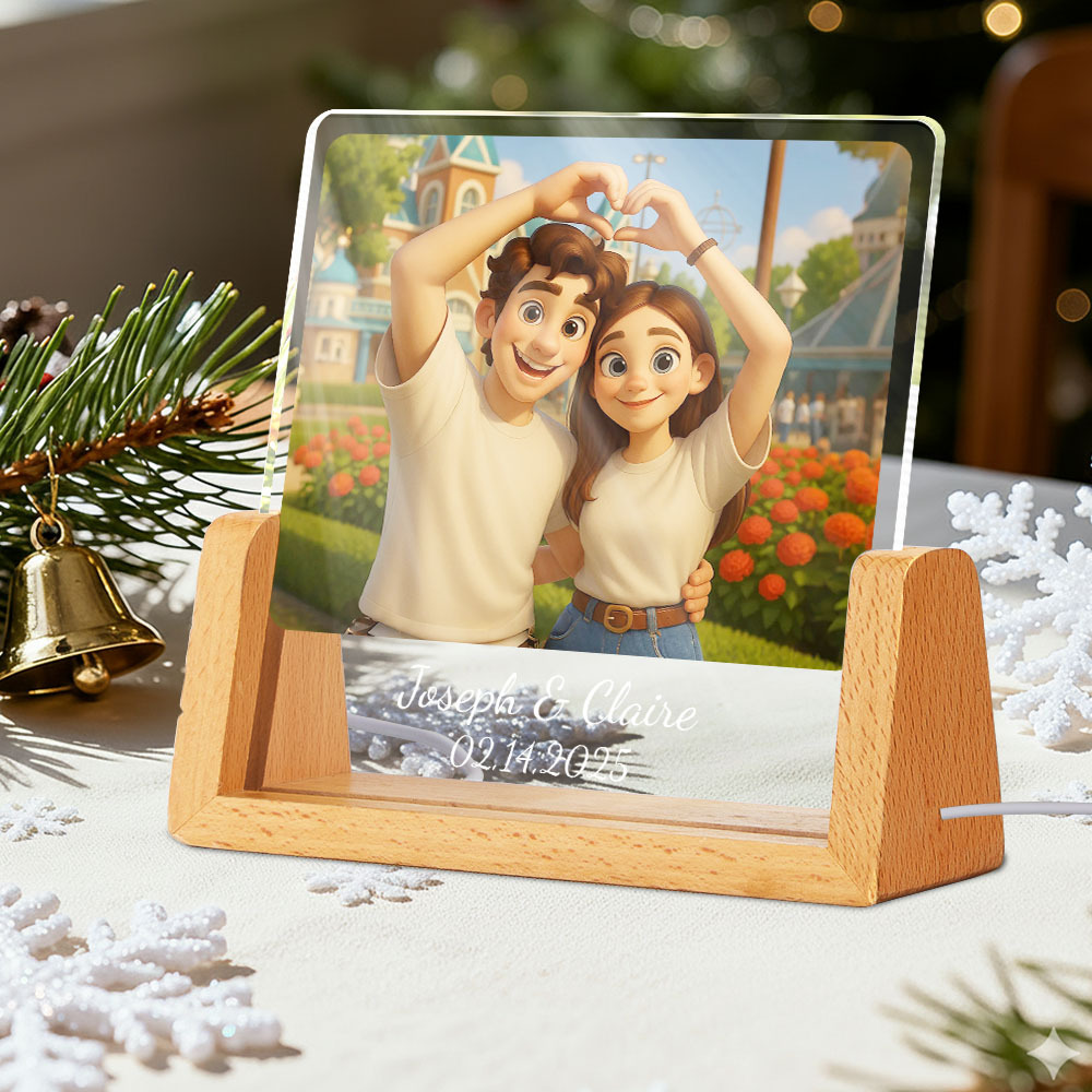 Christmas Gift Custom Photo LED Acrylic Night Light Custom with Cartoon Style Photos and Text Night Light Memory Gift for Couples - MyMoonLampAu