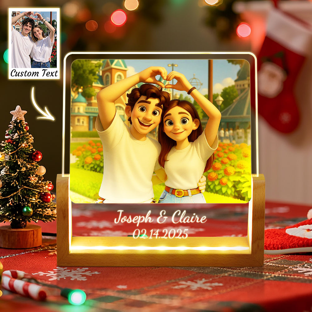 Christmas Gift Custom Photo LED Acrylic Night Light Custom with Cartoon Style Photos and Text Night Light Memory Gift for Couples - MyMoonLampAu