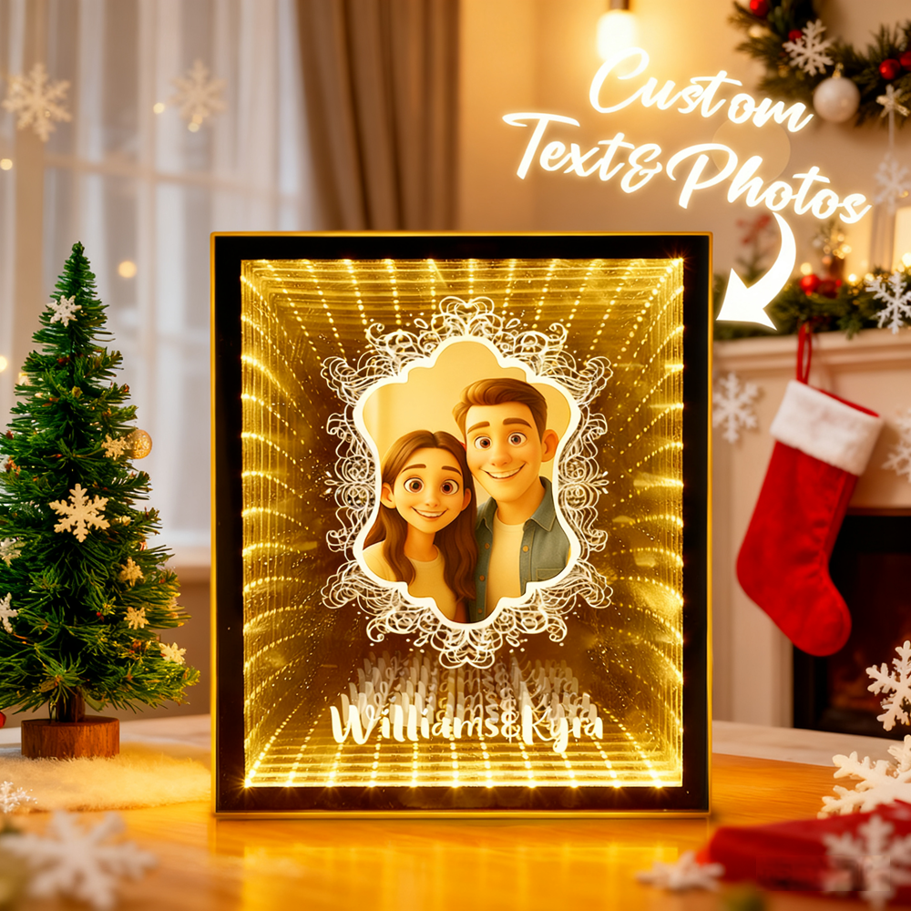 Christmas Gift Custom Pixar-Style Photo Abyss Mirror Light LED Infinite Depth Decor Light with Personalized Cartoon Portrait - MyMoonLampAu