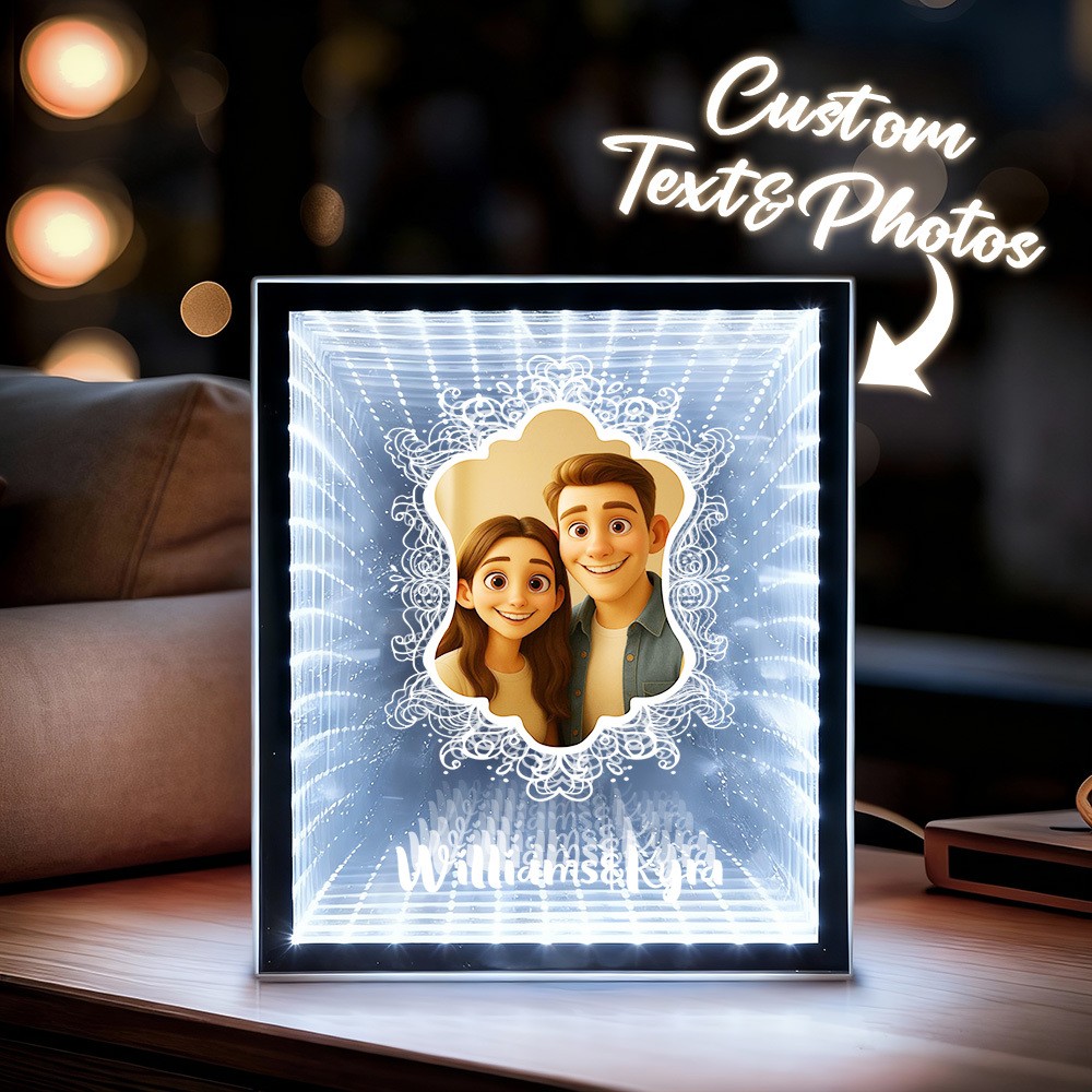 Christmas Gift Custom Pixar-Style Photo Abyss Mirror Light LED Infinite Depth Decor Light with Personalized Cartoon Portrait - MyMoonLampAu