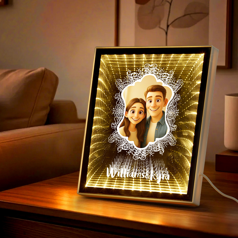 Christmas Gift Custom Pixar-Style Photo Abyss Mirror Light LED Infinite Depth Decor Light with Personalized Cartoon Portrait - MyMoonLampAu
