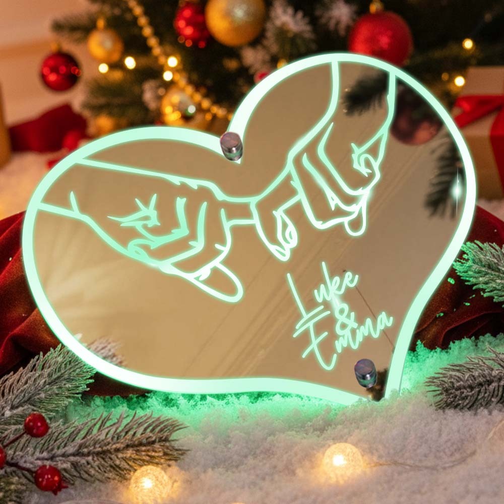 Custom Name Heart Mirror Light Couple Pinky Promise LED Decor Lamp Romantic Christmas Gift - MyMoonLampAu