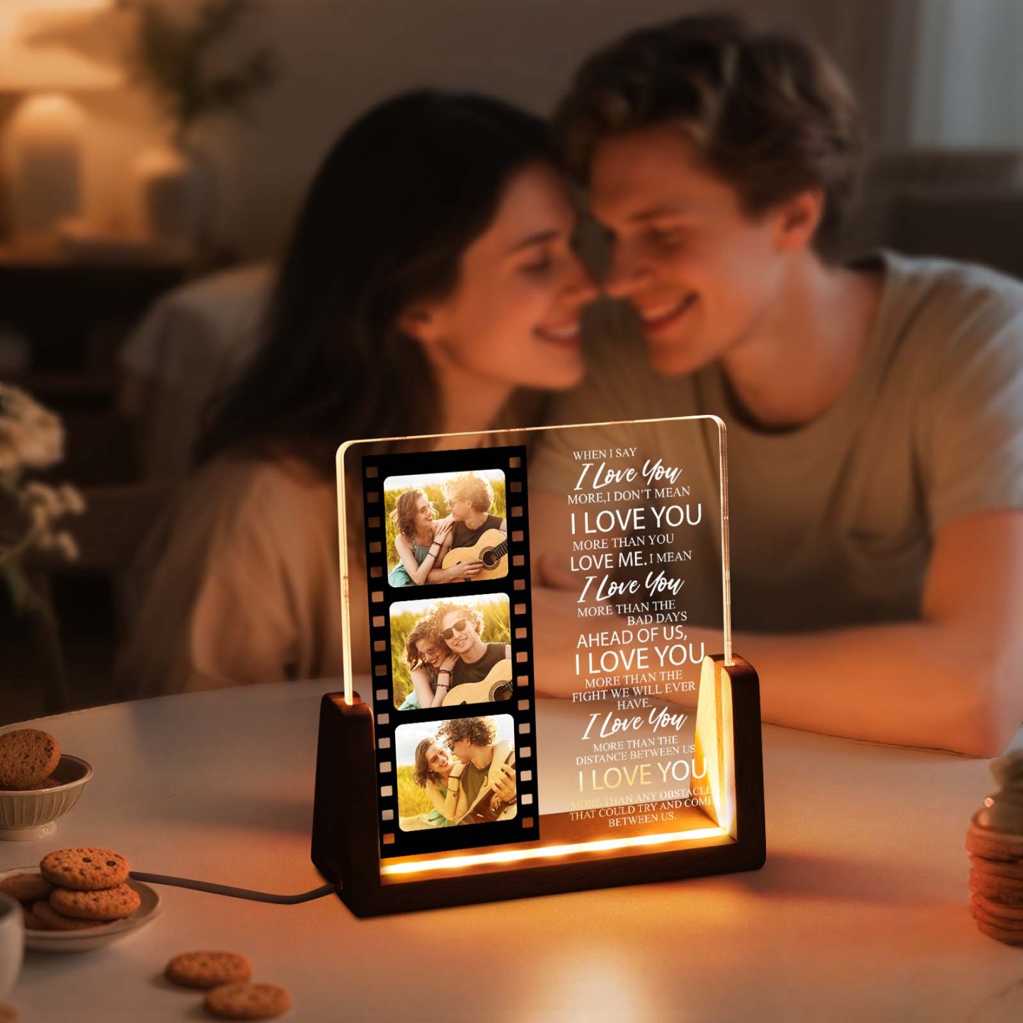 Valentine's Gifts Personalized Photos Style of Van Gogh Cutsom Text Acrylic Led Night Light Gift for Couple - MyMoonLampAu