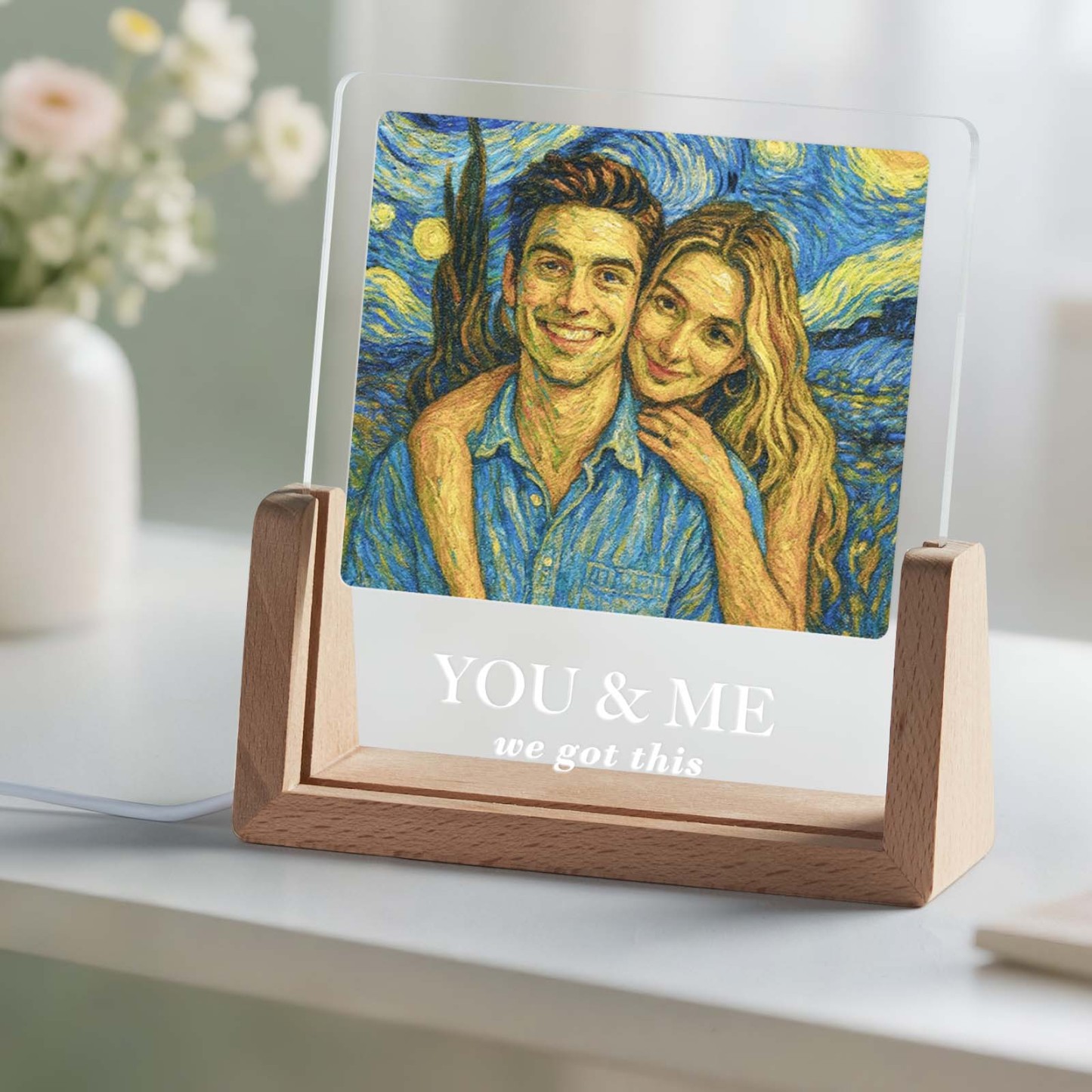 Valentine's Gifts Personalized Photos Style of Van Gogh Cutsom Text Acrylic Led Night Light Gift for Couple - MyMoonLampAu