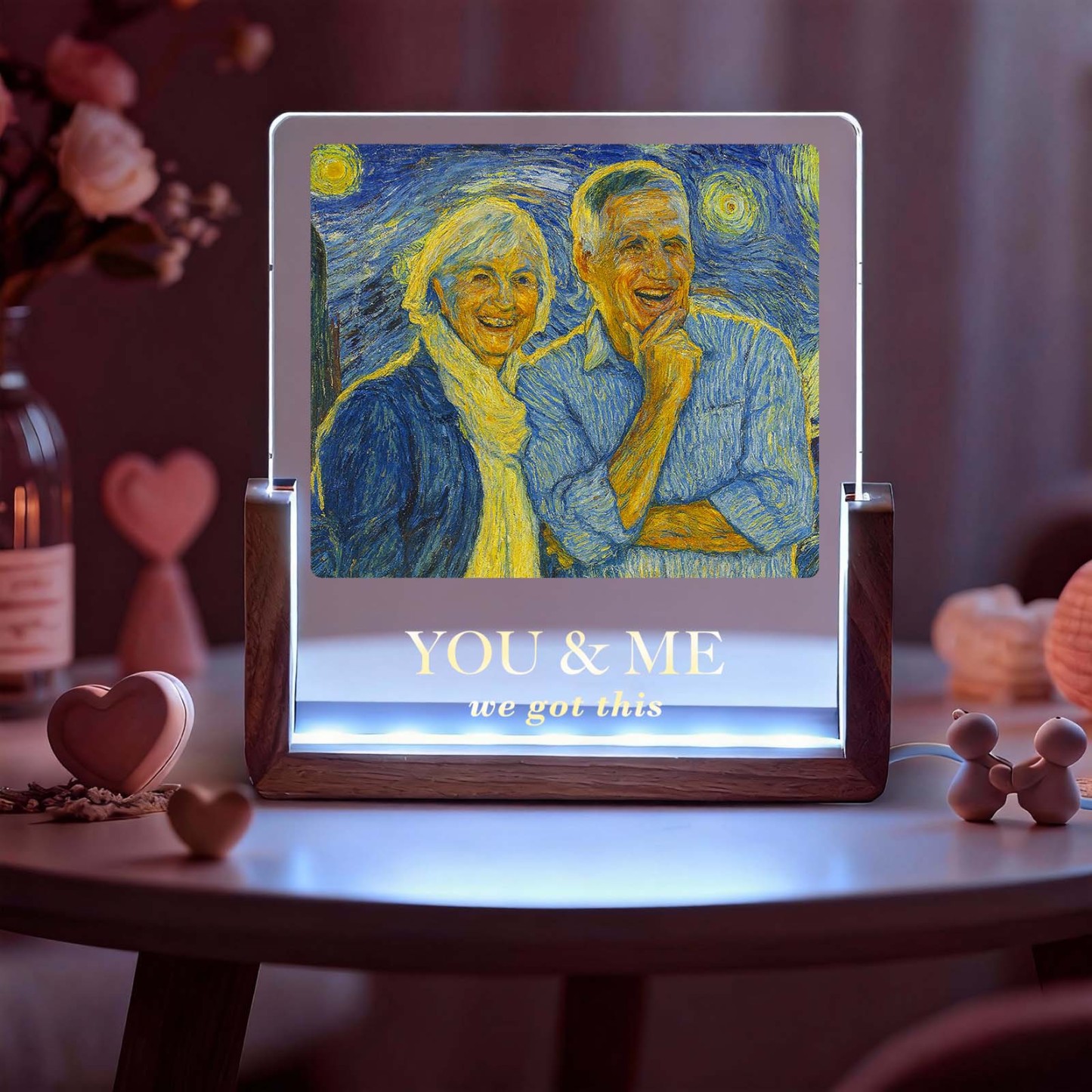 Valentine's Gifts Personalized Photos Style of Van Gogh Cutsom Text Acrylic Led Night Light Gift for Couple - MyMoonLampAu