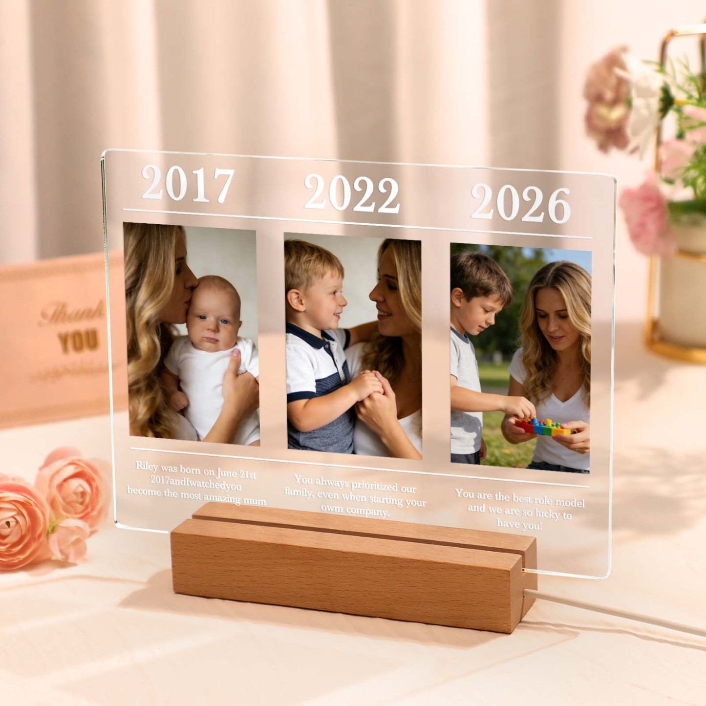 Custom Photo Timeline Acrylic Night Light Personalized Photo & Text LED Lamp Gift for Mother's Day - MyMoonLampAu
