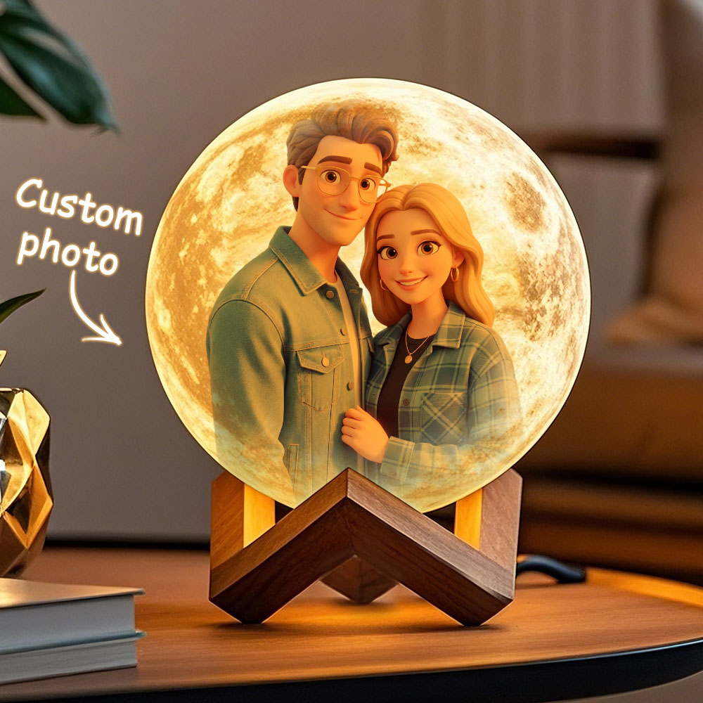 Personalized Cartoon Photo Moon Lamp Custom 3D Printed Luna Light, Touch Control 2/3 Colors, Unique Anniversary Gift
