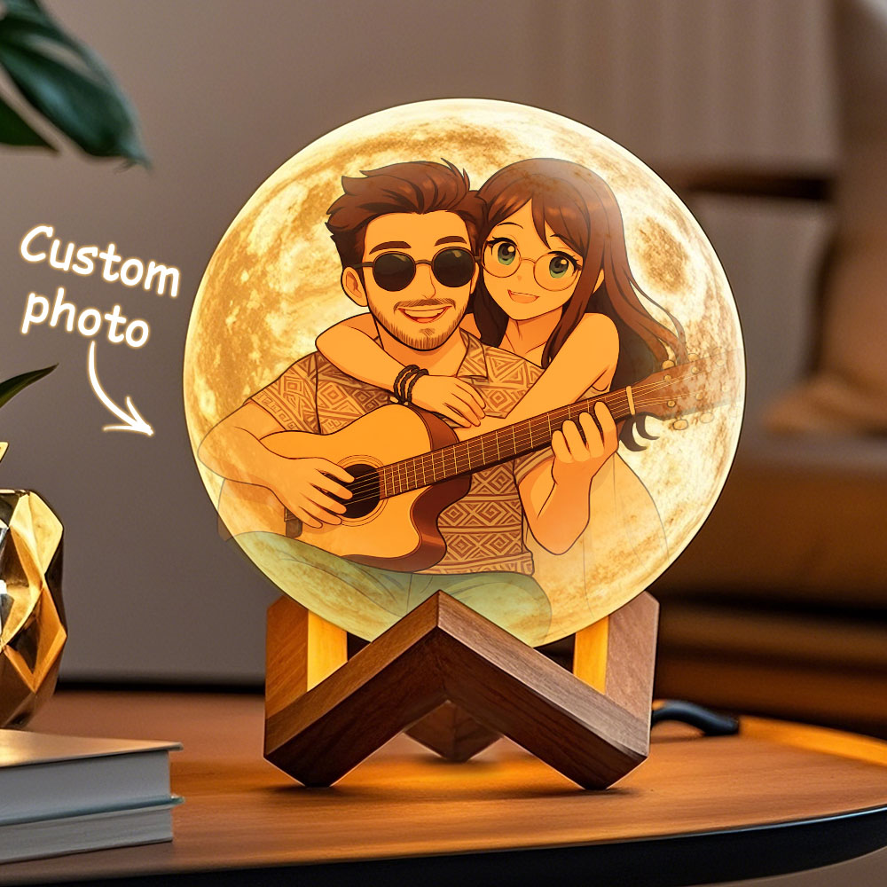 Personalized Cartoon Photo Moon Lamp Custom 3D Printed Luna Light, Touch Control 2/3 Colors, Unique Anniversary Gift
