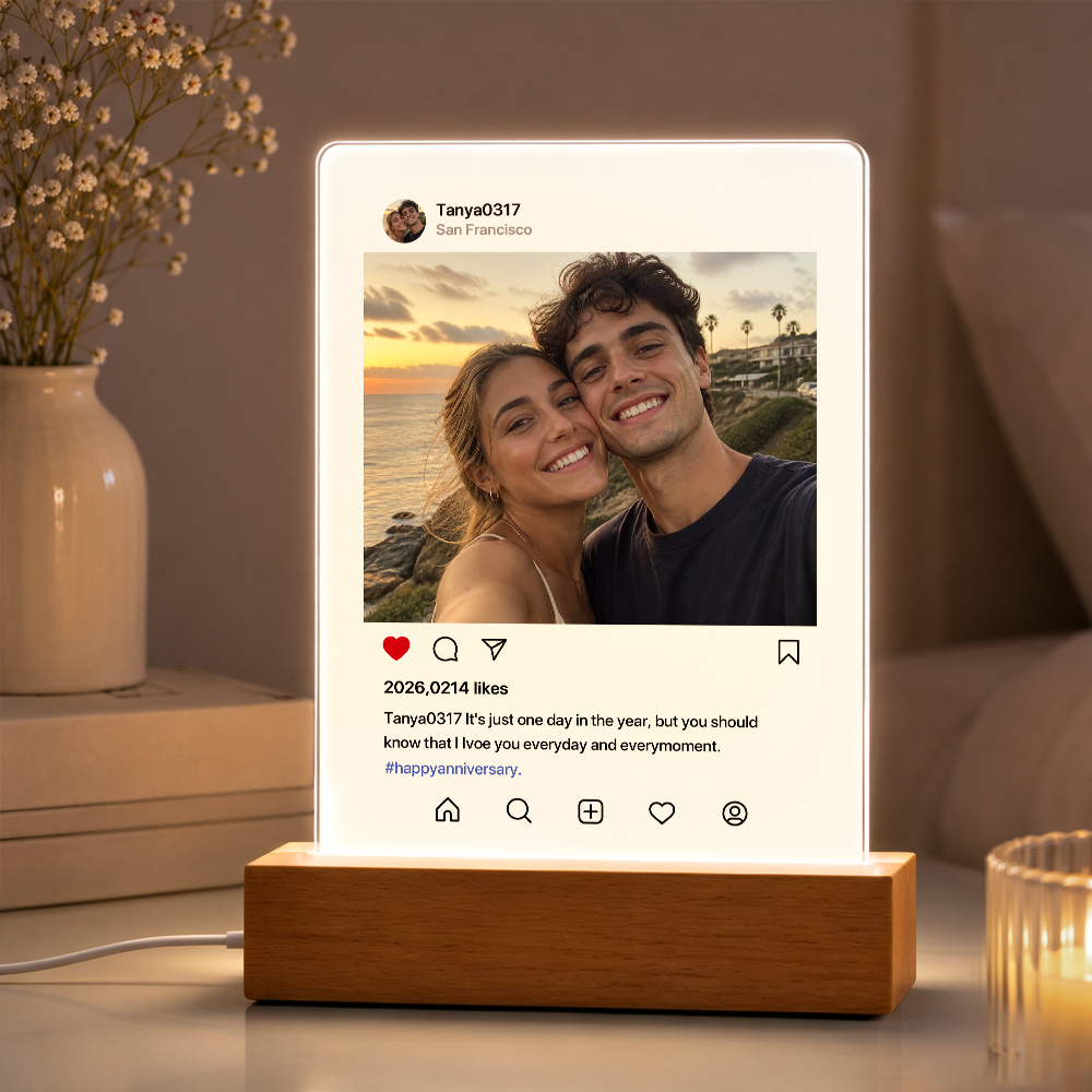 Personalized Photo Night Light – Custom Acrylic LED Lamp with Photo & Text, Anniversary Gift for Couples, Valentine's Day Gift, Wedding & Relationship Keepsake - MyMoonLampAu