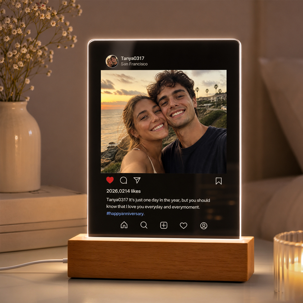 Personalized Photo Night Light – Custom Acrylic LED Lamp with Photo & Text, Anniversary Gift for Couples, Valentine's Day Gift, Wedding & Relationship Keepsake - MyMoonLampAu